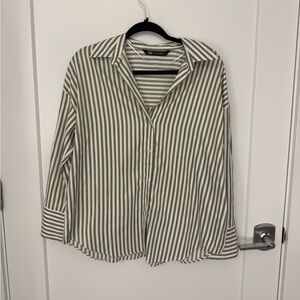 Zara Striped Olive and White Button Down
